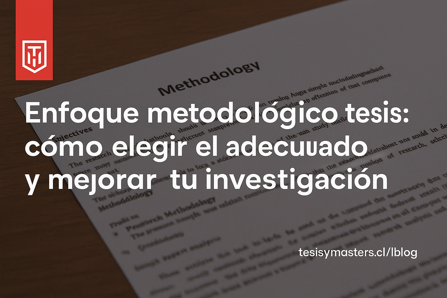 Documento titulado “Methodology” con contenido desenfocado, acompañado del título del artículo “Enfoque metodológico tesis: cómo elegir el adecuado y mejorar tu investigación”.
